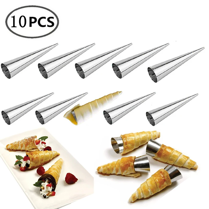 

5/10Pcs Conical Tube Cone Roll Moulds Spiral Croissants Molds Cream Horn Mould Pastry Mold Cookie Dessert Kitchen Baking Tool