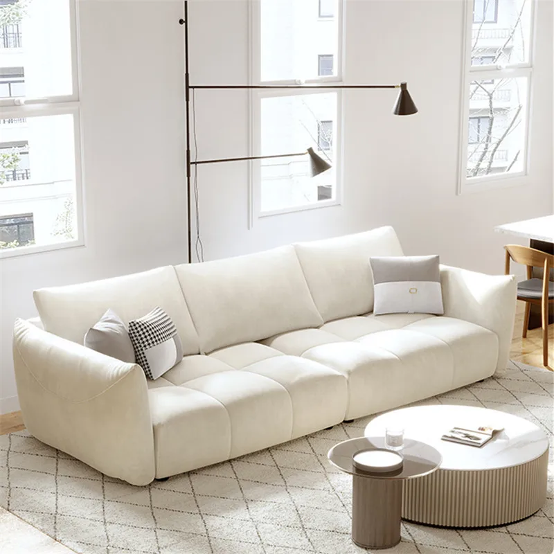 

Tuya sofa combination small family living room furniture net red ins three person straight row cream wind technology VELVET SOFA