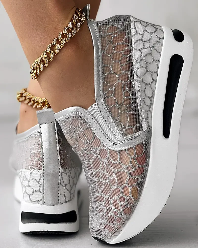 Lace Flats Platform Women Sport Shoes Mesh Breathable Sneakers 2023 Summer New Casual Sandals Running Beach Rocking Dance Shoes