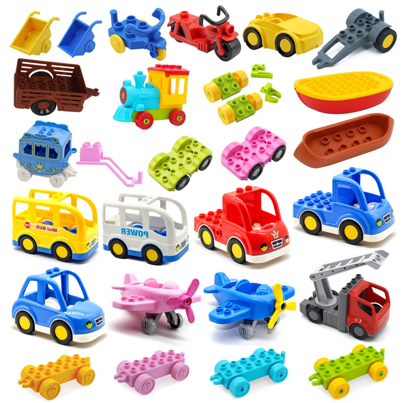 

Big Building Blocks Car Model Compatible Blocks Traffic Parts Vehicle Motorcycle Carriage Trailer Boat Bricks Toys for Children