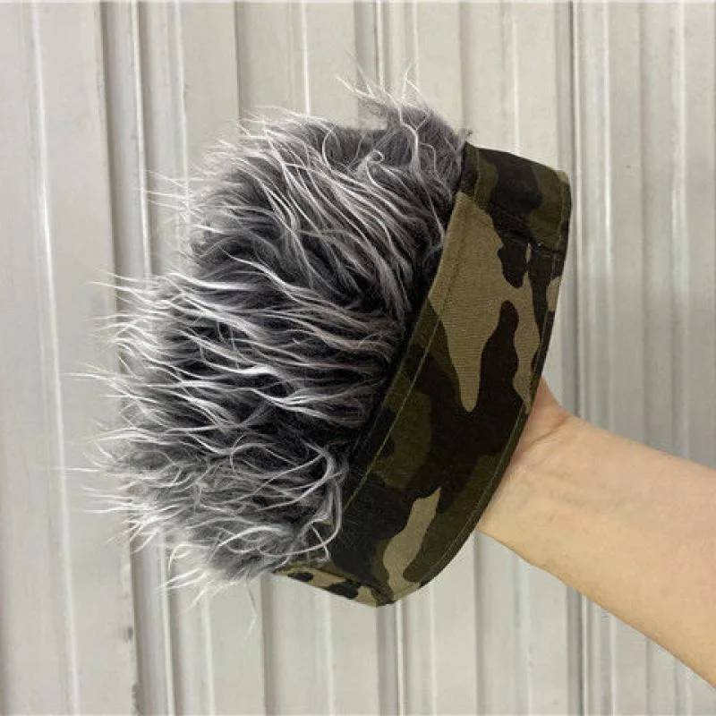 

Fashion Hip Hop Cap Women Men Camouflage Beanie with Funny Spiky Fake Hair Wig Vintage Melon Landlord Skull Hat Cosplay Costume