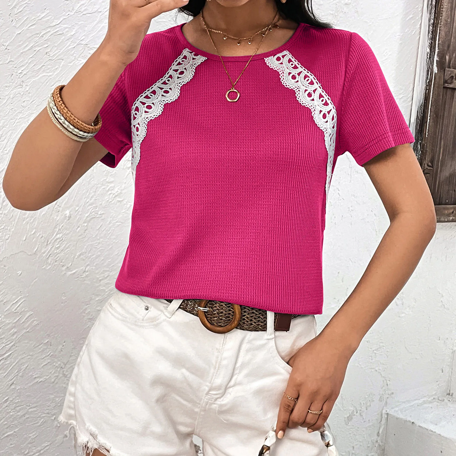 

Женская Футболки с коротким рукавом, модные топы с круглым вырезом, однотонные повседневные блузки, женская рубашка с воротником-черепашкой