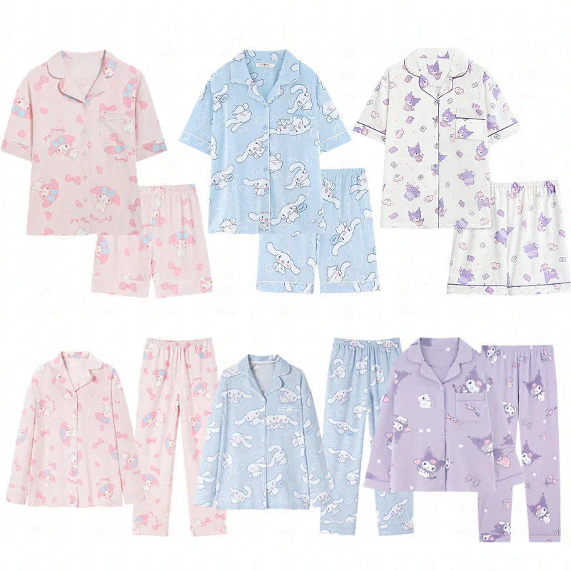 

Кавайная новинка, модная летняя Пижама Sanrio, Женская хлопковая домашняя одежда в стиле аниме Cinnamoroll My Melody Kuromi с милым сердечком для девочки