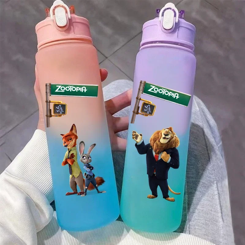 750ML Zootopia Cartoon Large Capacity Plastic Water Bottle Outdoor Sports Leak Proof Portable Gradient Cup