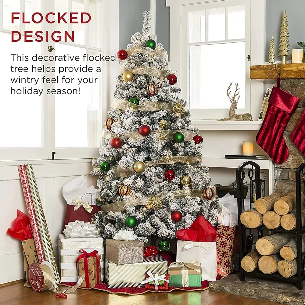 

6ft Premium Snow Flocked Artificial Christmas Tree for Home Office Party Holiday Decoration