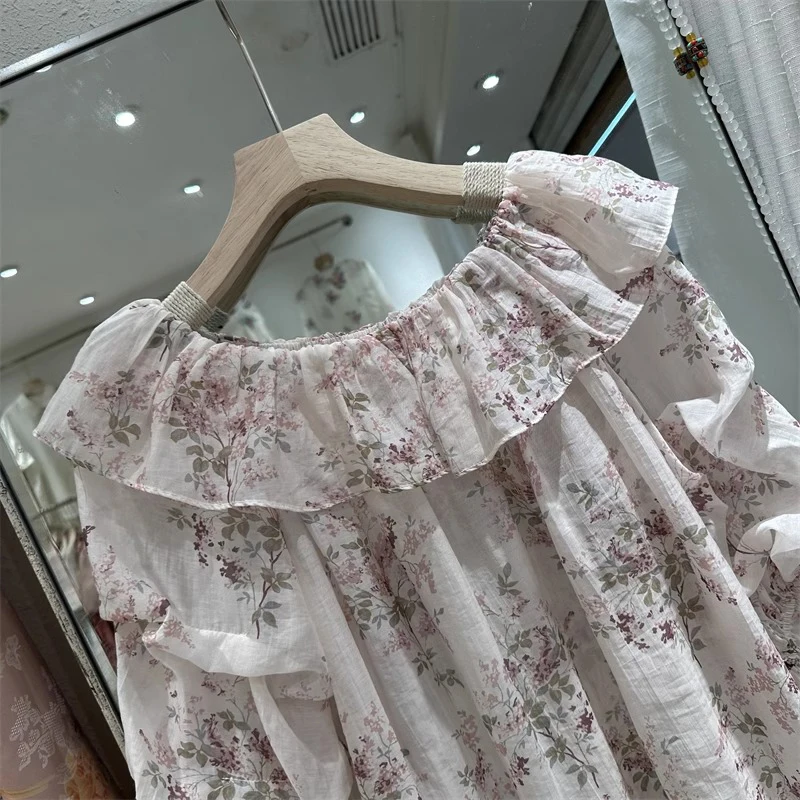 Шифоновые рубашки с французскими оборками и цветочным принтом женские летние
