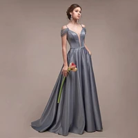 sexy crop top evening party gown with pocket blue pink cap sleeve formal outlet dresses sequined taffeta women dress