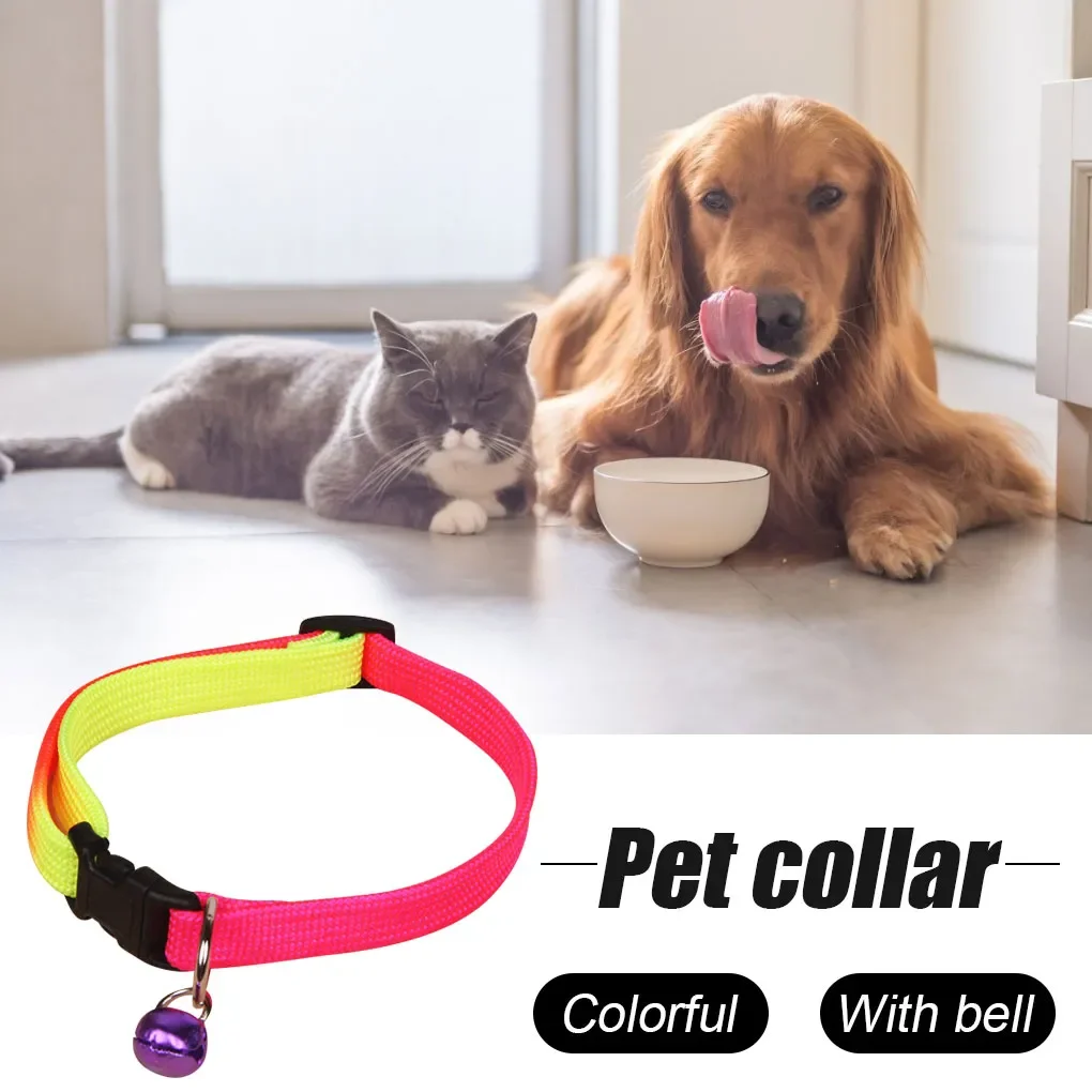 

Dog Cat Collar Adjustable Colorful Nylon Necklace Choker Bell Collar with Buckle