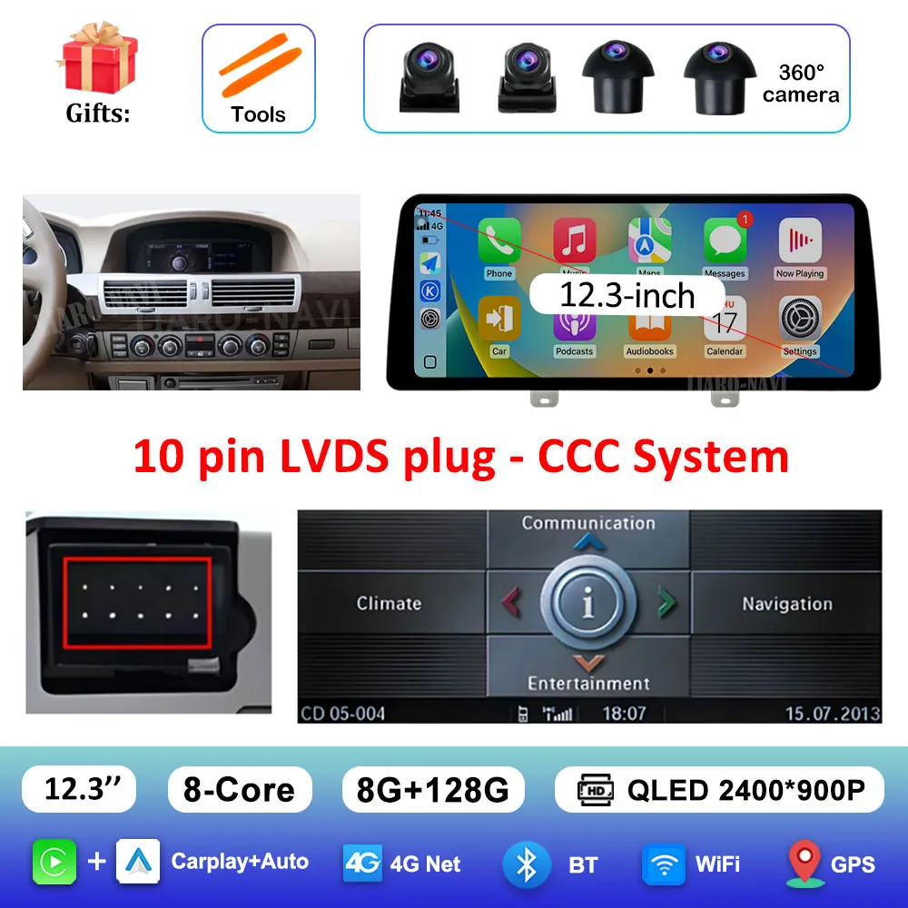 

Автомобильный видеомультимедийный плеер Android 14 WiFi для BMW 7 серии E65 E66 2004-2008 Система CCC GPS-навигация Bluetooth Автоинструменты