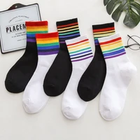 xizou 3 pairs unisex stripes mid men socks harajuku colorful funny socks men 100 cotton 1 pair kawaii rainbow color size 35 42