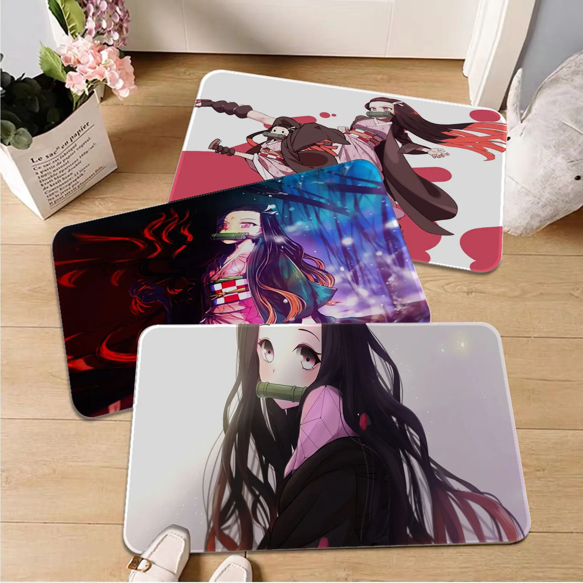 

Anime Girl Kamado Nezuko Long Rugs Nordic Style Bedroom Living Room Doormat Home Balcony Anti-Slip Welcome Doormat