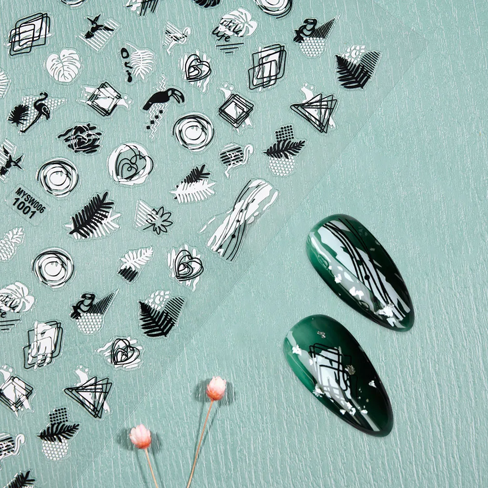 10 листов/набор кленовый лист наклейки для ногтей черный и белый - Цена: 187.86