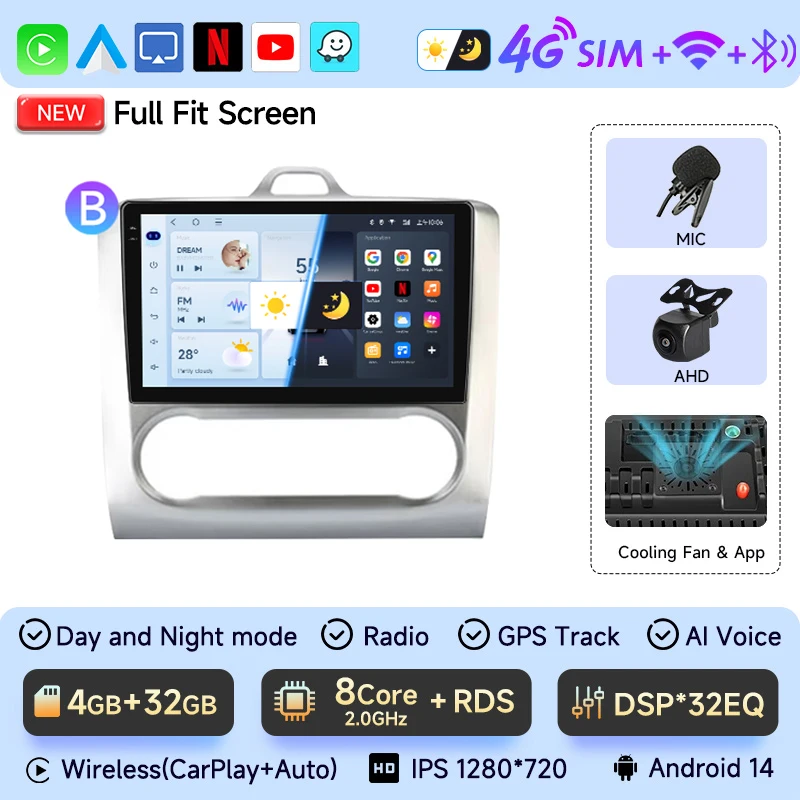 

Автомобильное радио CarPlay Android Auto для Ford Focus 2 3 Mk2 Mk3 2004-2011, GPS, интеллектуальные системы, стерео, мультимедийное авторадио