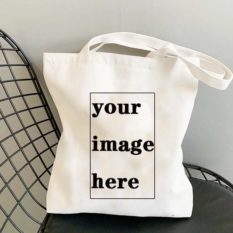 2022 Custom Your Images Here Print White Fashion Travel Canvas Bags Tote Bag Shopping Original Design Grocery Bag  Pures Shopper