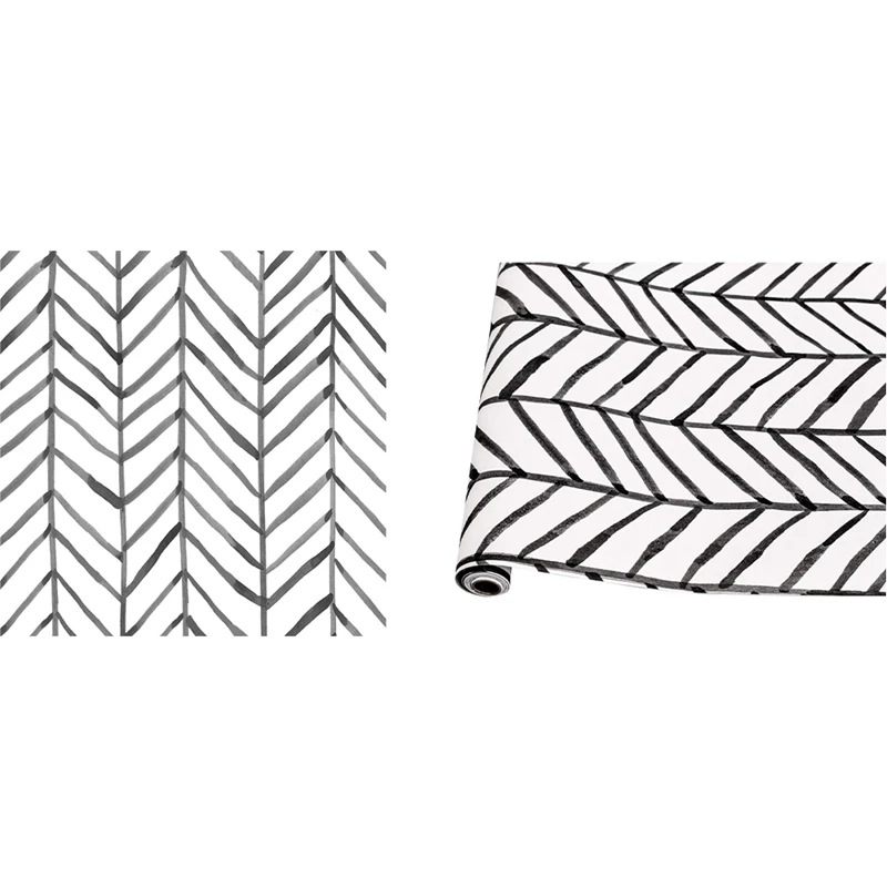 

Modern Stripe Peel And Stick Wallpaper Herringbone Black White Vinyl Self Adhesive Decorative