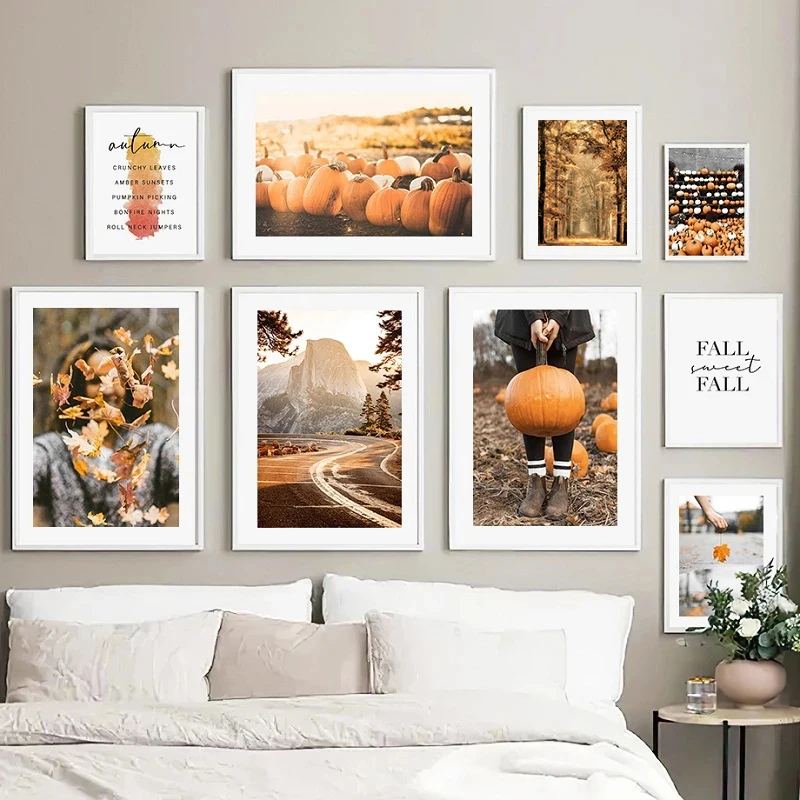 

Картина на холсте с осенним пейзажем, настенный постер с изображением тыквы, Листьев, Современный домашний декор, дизайн гостиной