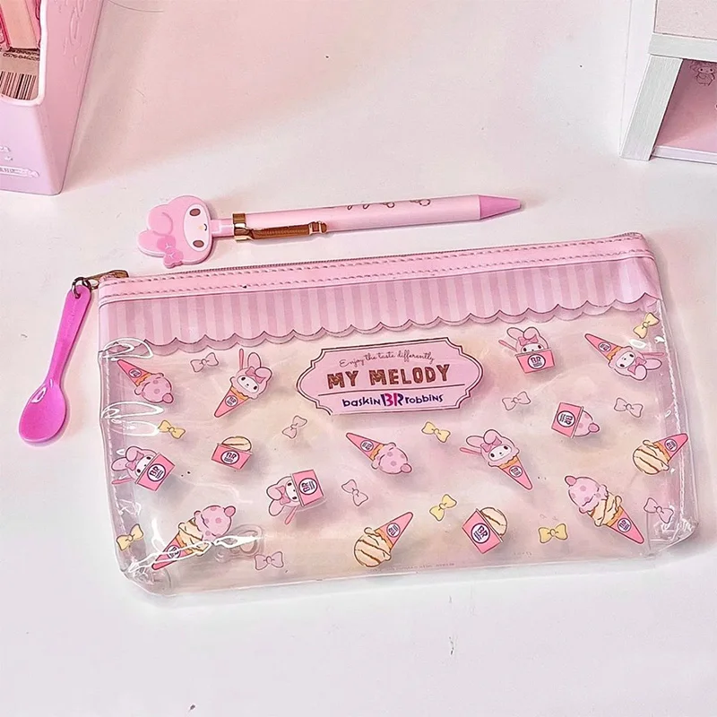 

Sanrio Anime Kawaii My Melody Waterproof Zipper Pvc Transparent Pen Bag Cute Cartoon Stationery Organizer Bag Kids Gifts