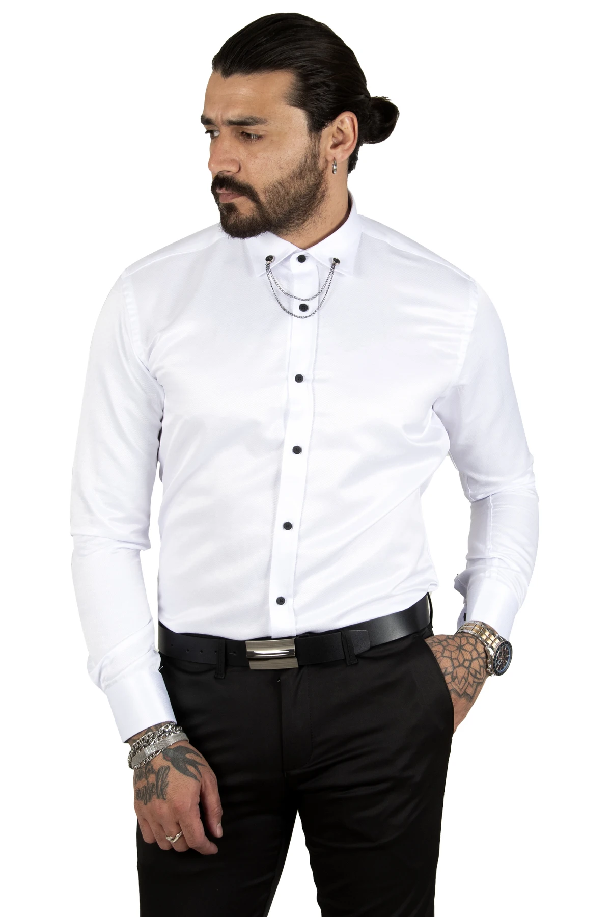 

DeepSEA patterned collar chain slim fit men's shirt 2209613
