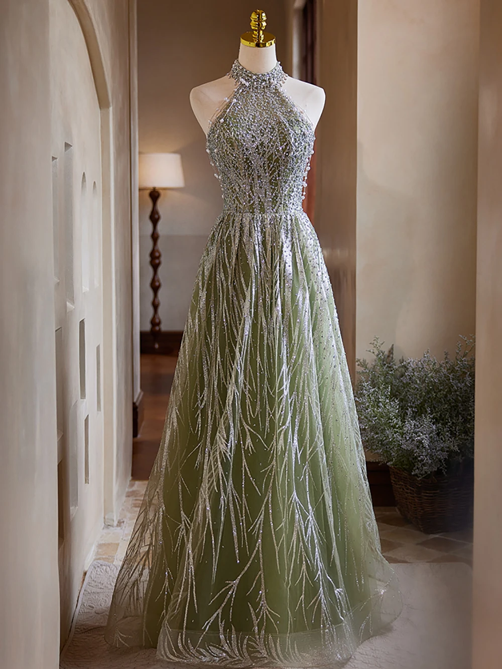 Новое поступление зеленые Роскошные вечерние платья-трапеции с