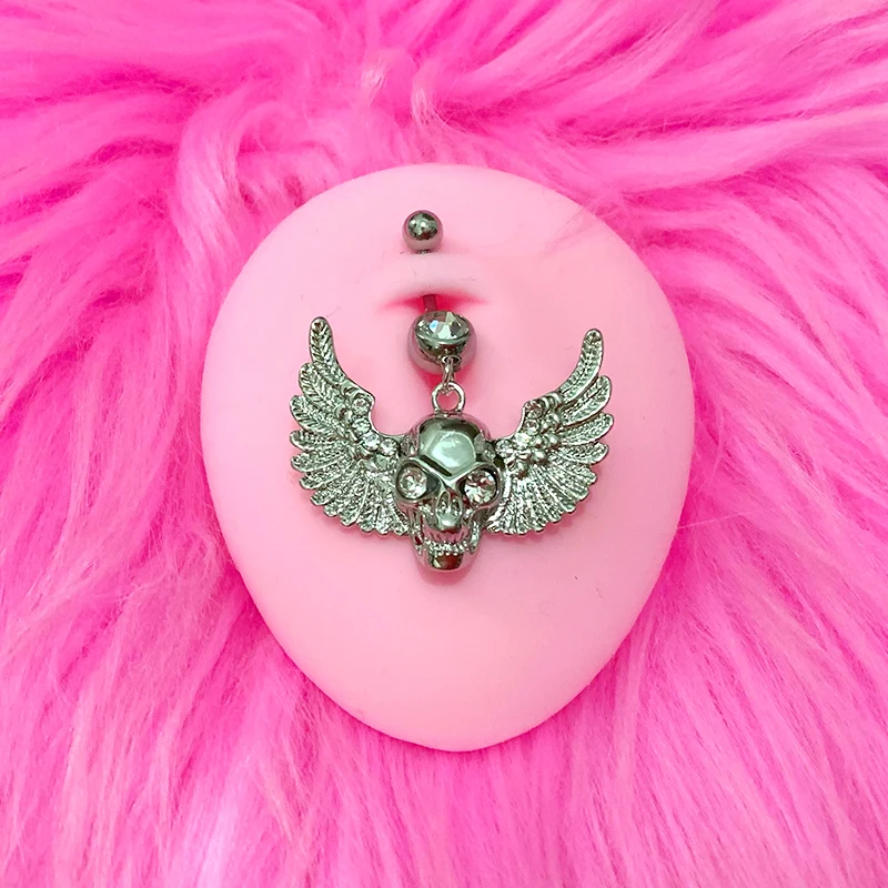 Кольцо на пупок с кристаллами, эстетическое Ювелирное Украшение для пирсинга живота, крылья, Череп, летучая мышь, сердце, скелет