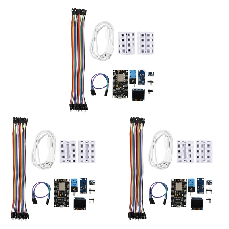 

3X ESP8266 Weather Station Kit With For DHT11 Temperature Humidity BMP180 Light Sensor 0.96 Inch OLED IIC Display