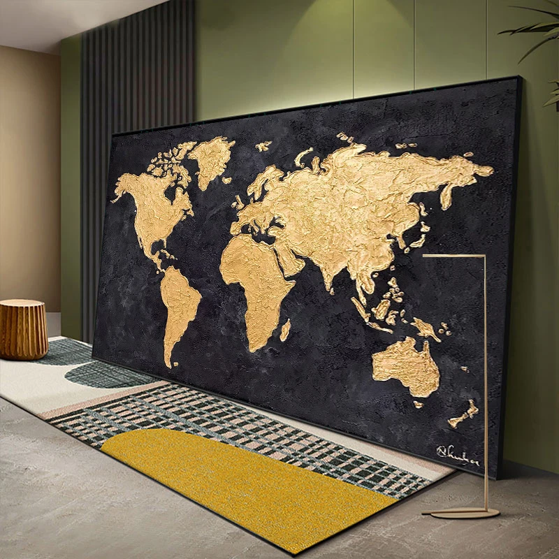 

Black Gold World Map Abstract Picture Canvas Painting Vintage Poster Prints Wall Art Pictures for Modern Home Decoration Cuadros