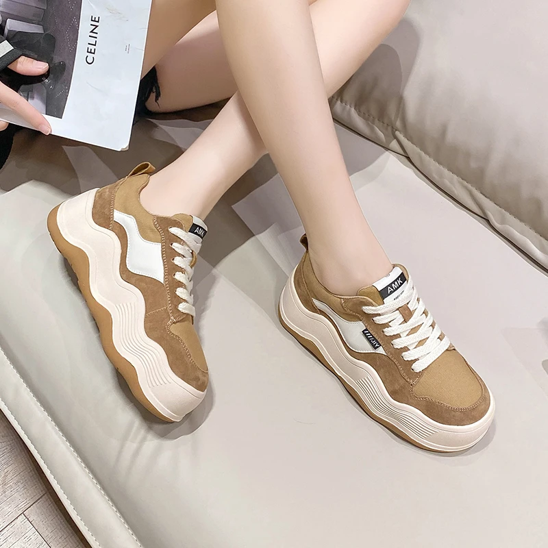 

Кроссовки женские спортивные на шнуровке, Вулканизированная подошва, дышащие, на платформе, Повседневная модная теннисная обувь для бега, 2022