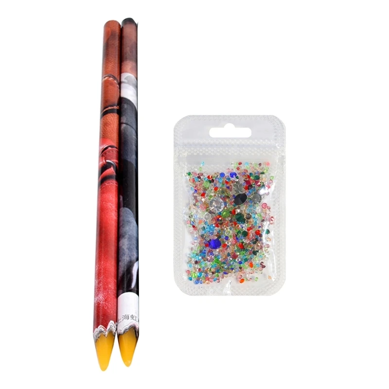 

Nail Art Picker Resin Pencil with Colorful Rhinestones Gem Dotting Pick up Tool Wax Pen Set for Nail DIY Drop Shipping