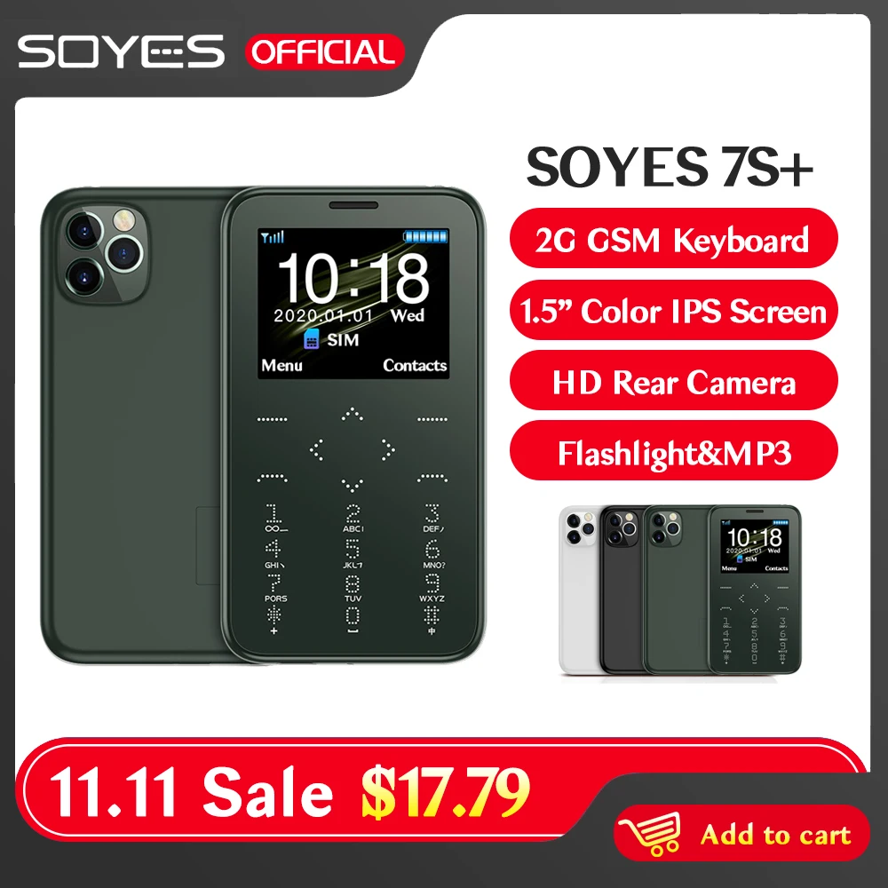 Soyes 7S+ Mini Mobile Phone Dialer Support Russian Arabic Hebrew Keyboard Hifi Sound Small Card Bar Model 2G GSM Cell Phone