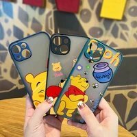 cute winnie the pooh for apple iphone 13 12 11 mini xs xr x pro max 8 7 6 plus frosted translucent matte cover phone case