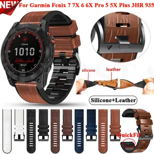 22 26MM Leather+Silicone Watch Band Straps For Garmin Fenix 6X 6 Pro 7X 7 5 5X Plus Smartwatch Easyfit Wristband Bracelet Correa