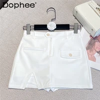 2022 summer new all matching design slim fit irregular high waisted mini skirts women black white
