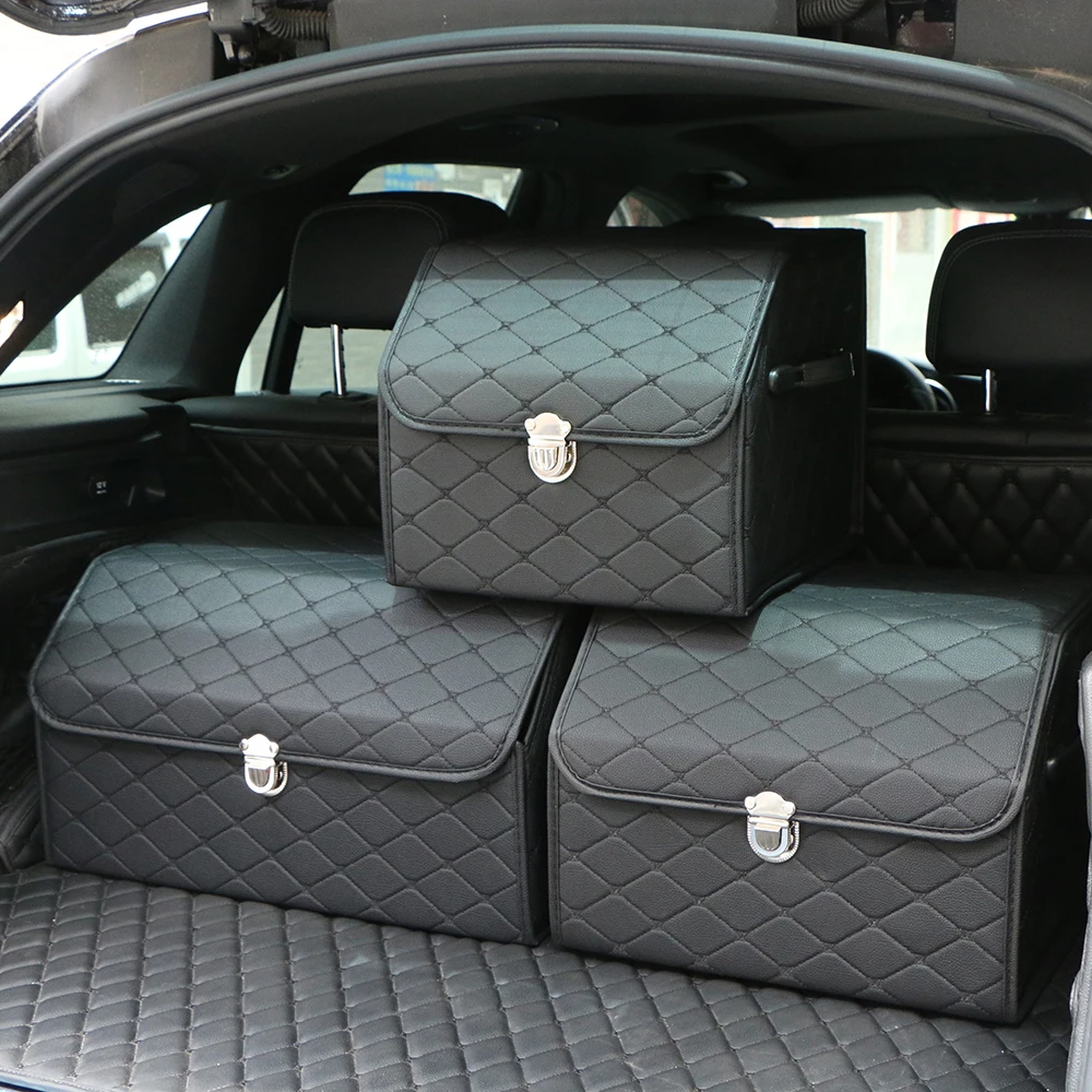 Caja de almacenamiento de maletero de coche plegable, organizador de alta capacidad, caja de herramientas de maletero de cuero PU, bolsa de almacenamiento de accesorios para automóvil