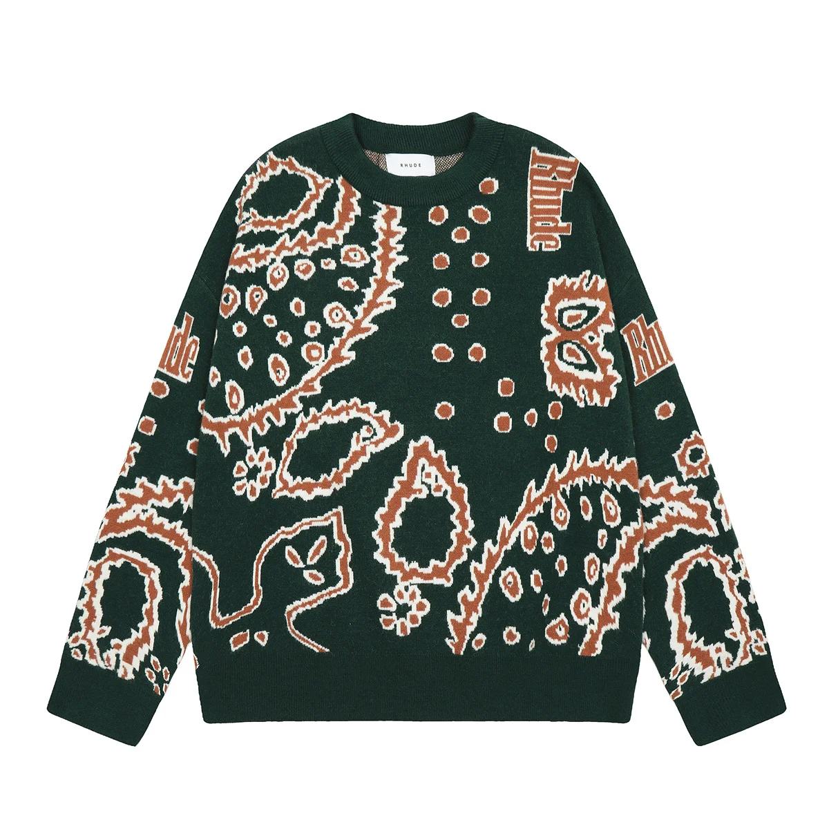 

Rhude Sweaters Women Hip Hop Purpose Tour New York Harajuku Bone Turkey Nayeon Pullovers Men Cashew Paisley Pullovers Men