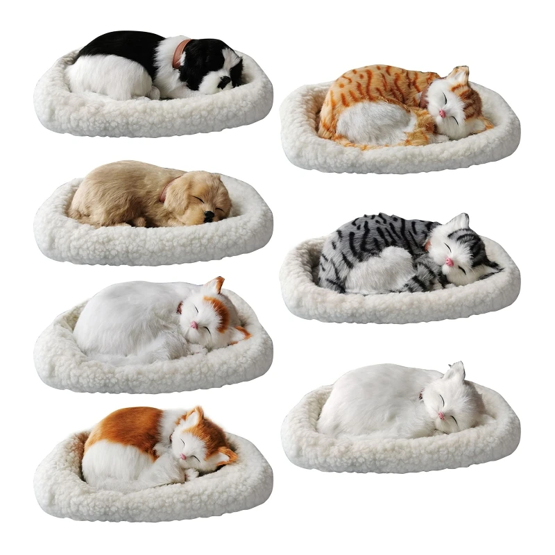 

Plush Breathing Animal with Mat Model Realistic Dog Crafts Ornament Decor for Home Bedroom Living Room Decoration