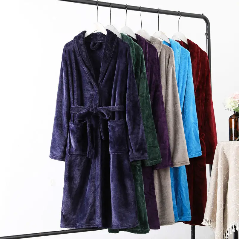 Coral Velvet Bathrobe Women Warm Soft Couple Robes Flannel Kimono Nightdress Dressing Gowns Sleepwear Long Sleeve Loungewear
