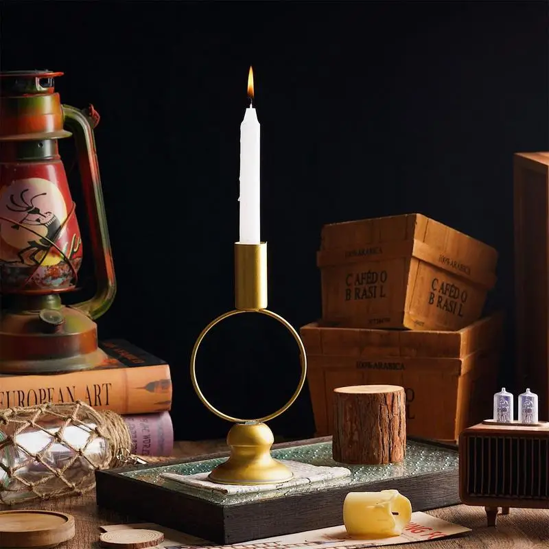 

Подсвечник с античной латунной отделкой, современный металлический подсвечник в деревенском стиле для свадьбы, обеденного стола, искусственный подсвечник