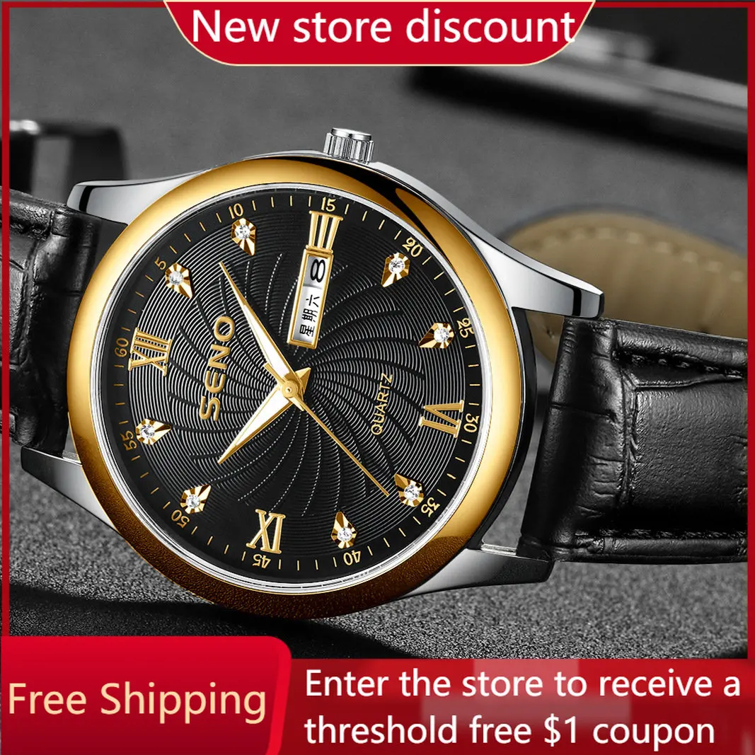 

Men's Luminous Waterproof Double Calendar Korean Version Leisure Belt Quartz Watch