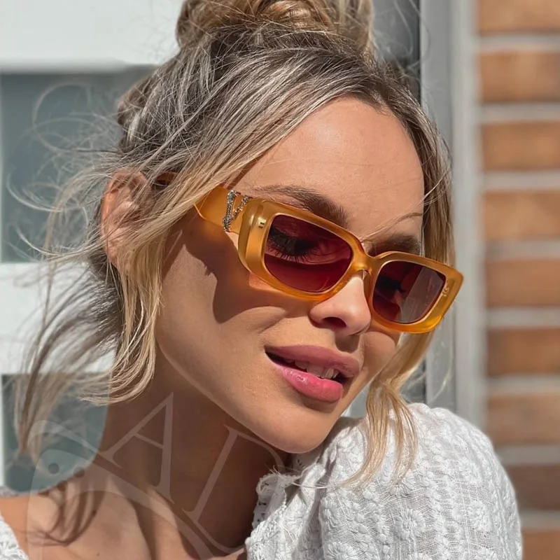 

Little Face Girl Orange Cat Eye Sunglasses Women Candy Metal Brand Small Square Shades Glasses Men Vintage Driving Sun Glasses