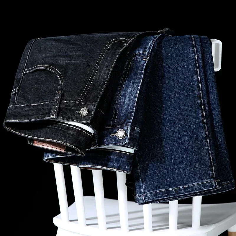 Джинсы мужские Стрейчевые деловые классические брюки из денима стрейч с прямыми