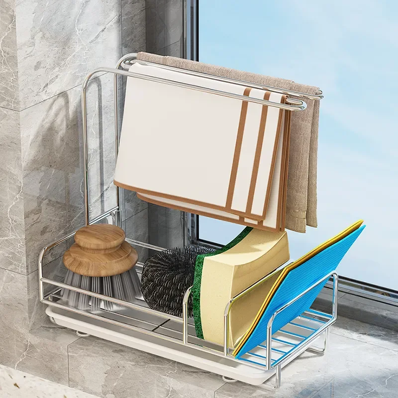 

Stainless Steel Sink Sponge Dishcloth Drying Rack Kitchen Towel Rag Drain Racks Hanging Bathroom Soap Holder Desktop Organizer