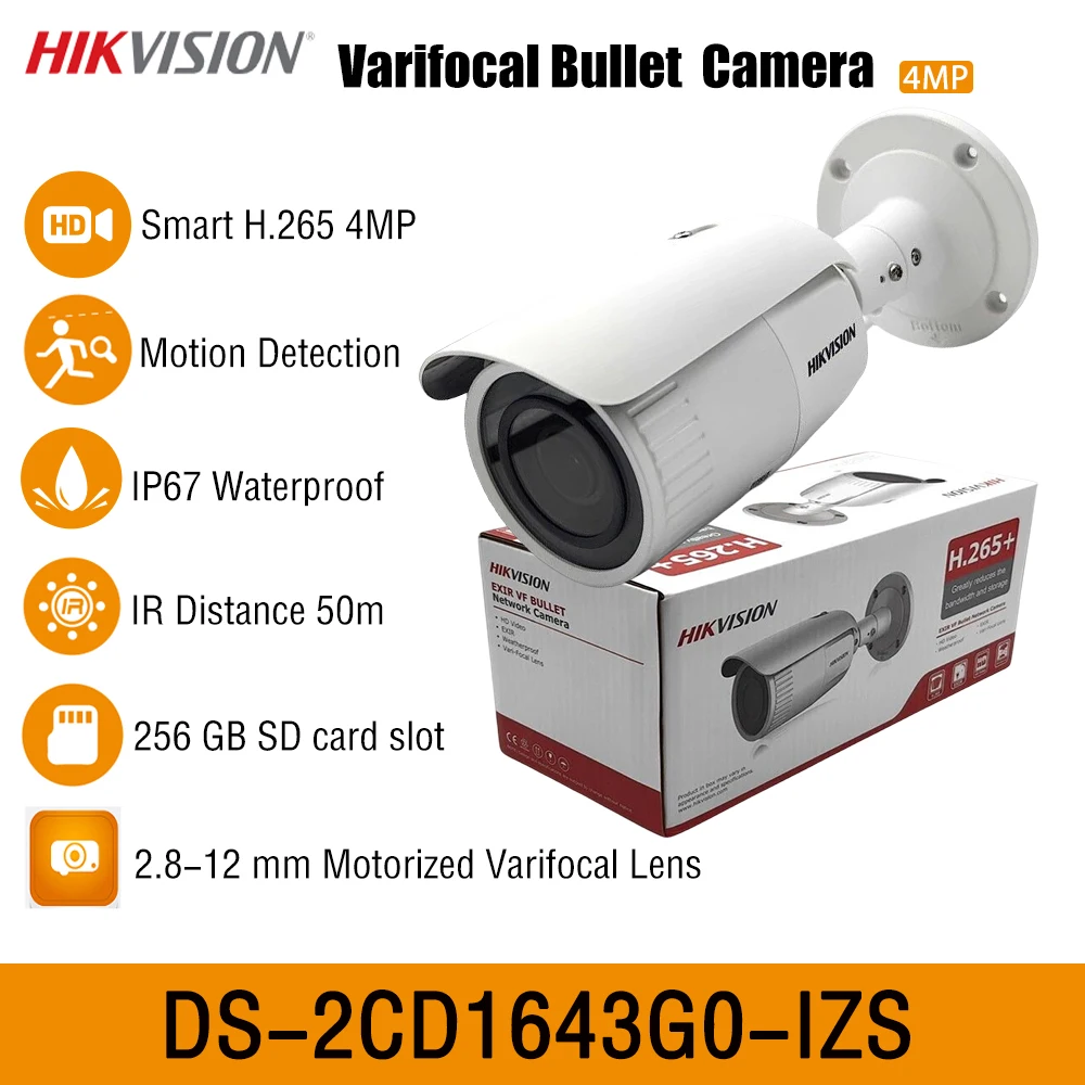 

Hikvision DS-2CD1643G0-IZS 4MP Bullet 2.8-12mm Motorized Varifocal CCTV Surveillance PoE Alarm Network Security IP Camera IP67