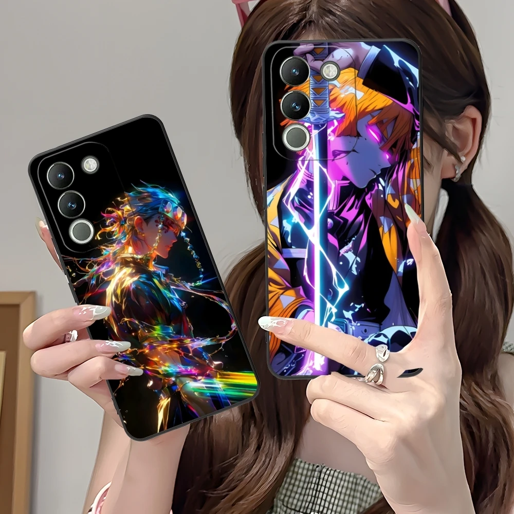 Demon Slayer Colored Neon Cell Phone Case for VIVO Y95 Y93 Y31 Y20 V19 V17 V15 Pro X60 NEX Black Soft Cover Shell