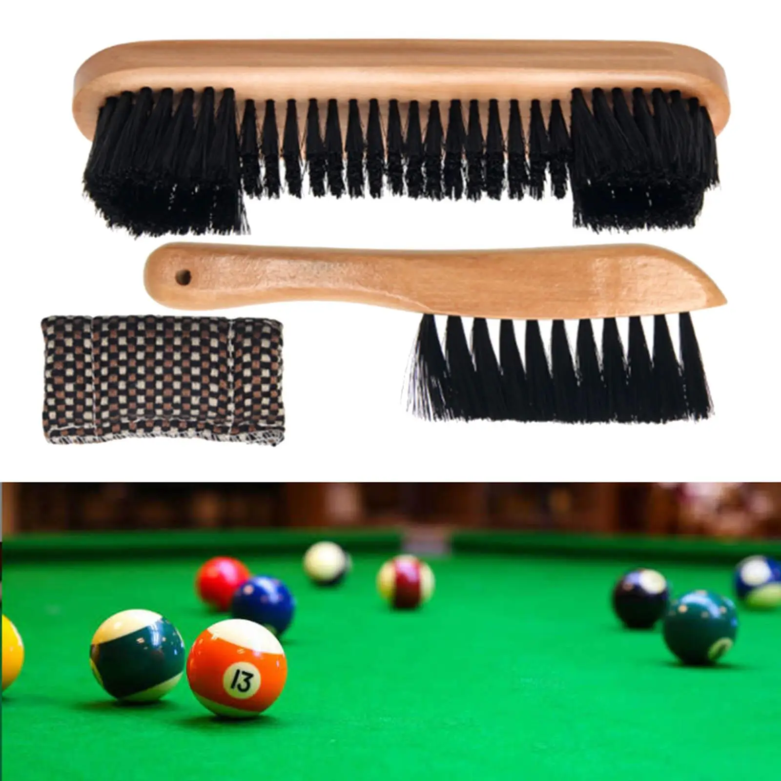 Wood Handle Pool Table Brush Set Cue Shaft Cleaner Cloth Snooker