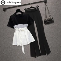 large womens suit fat mm spring and summer clothes 2022 new korean fashion top slim casual two piece pullover suit