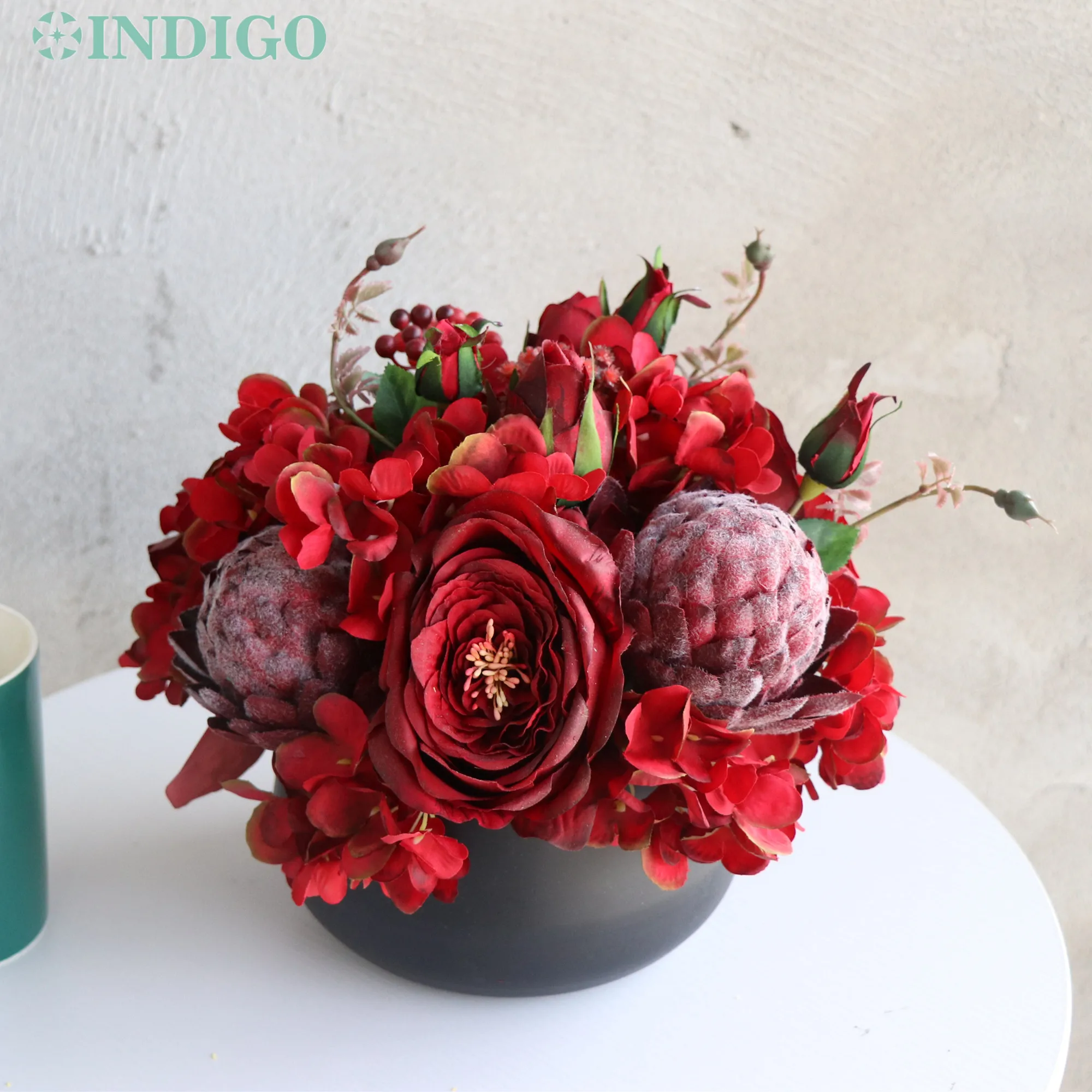 

1 Set Red Rose Poney Calla Cymbidium Artificial Flower Arrangement Bonsai Bouquet Table Centerpiece Gift - INDIGO Design