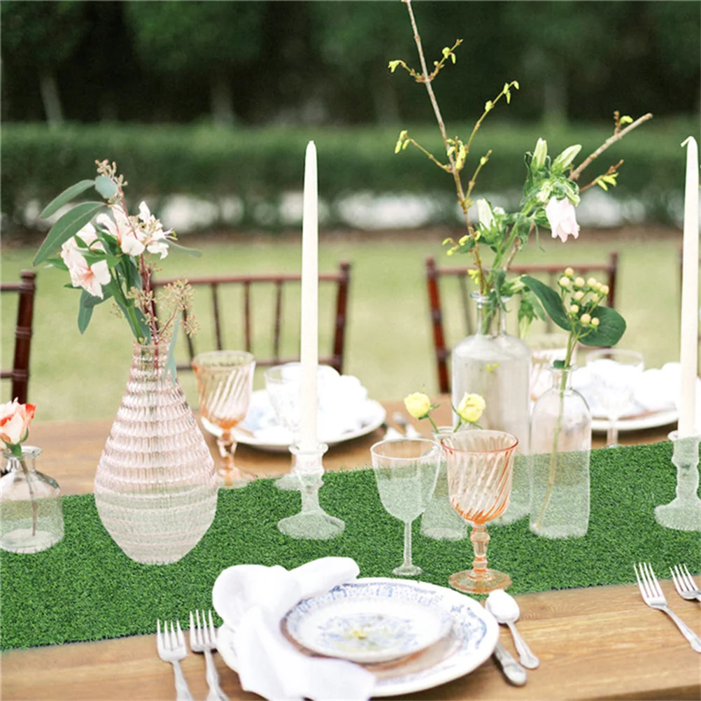 

Artificial Grass Table Flag Coffee Runner Living Room Home Cover Green Boho Rug Decor Outdoor Summer Dressing