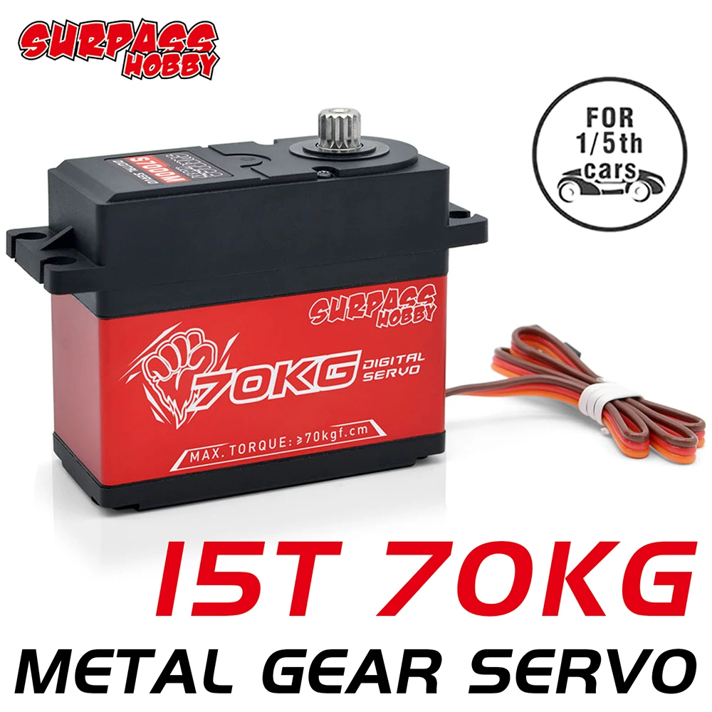 

Surpass Hobby 15T 70KG 1/5 servo motors High Torque Servo Digital DC Metal Gear for 1/6 1/4 RC Car Buggy Boat Robot S7000M