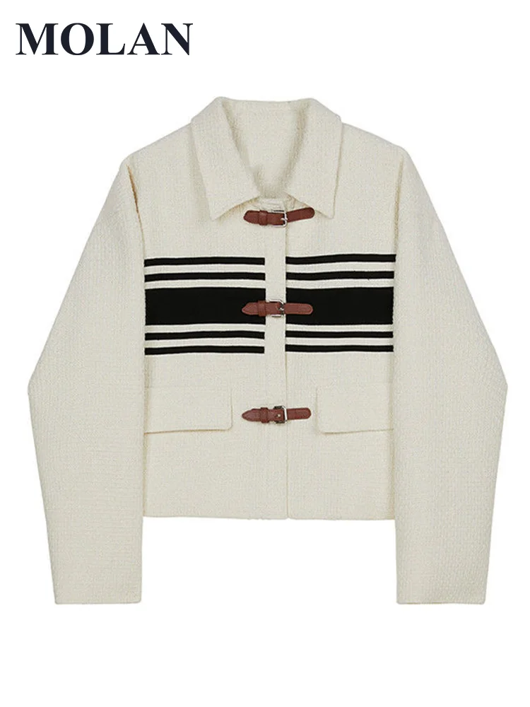 

MOLAN Elegant Woman Short Jacket Sweet Korean Fashion High Street Solid Button-Up Pockets Jacket Coat Top Female Stylish Outwear