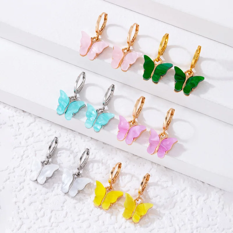 

Earrings New Cute Butterfly Acrylic Candy Color Small Ear Buckle earrings for women korean fashion
